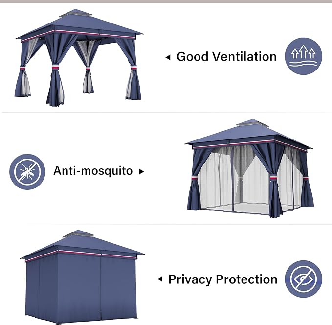 LAUSAINT HOME Semi-Permanent Outdoor Patio Gazebo 10'x10', Heavy Duty Party - Image 5