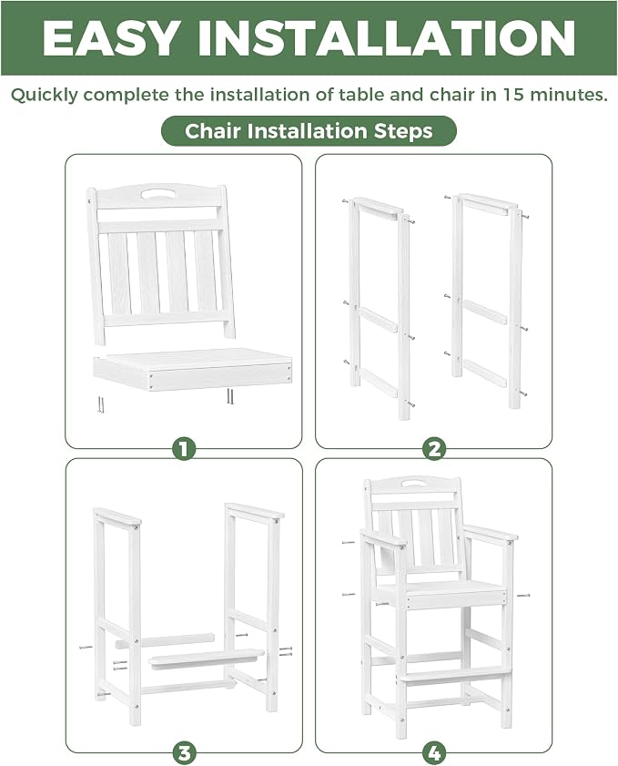 HDPE Outdoor Patio Tall Bar Chair, All-Weather Bar Height Balcony Adirondack - Image 5