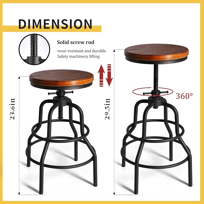 LOKKHAN Vintage Industrial Barstools - Image 3