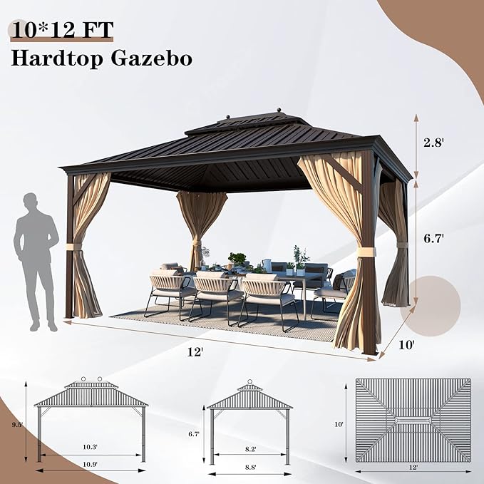 EROMMY 10' X 12' Permanent Hardtop Gazebo Aluminum Gazebos - Image 7