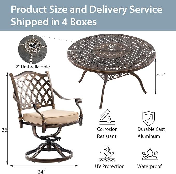 7-Piece Cast Aluminum Patio Furniture, Patio Dining Set - Image 6