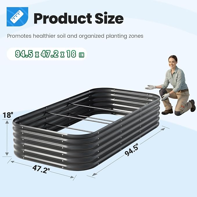Quictent Galvanized Raised Garden Bed Kit, Strengthened by Crossbar, Dark Gray - Image 6