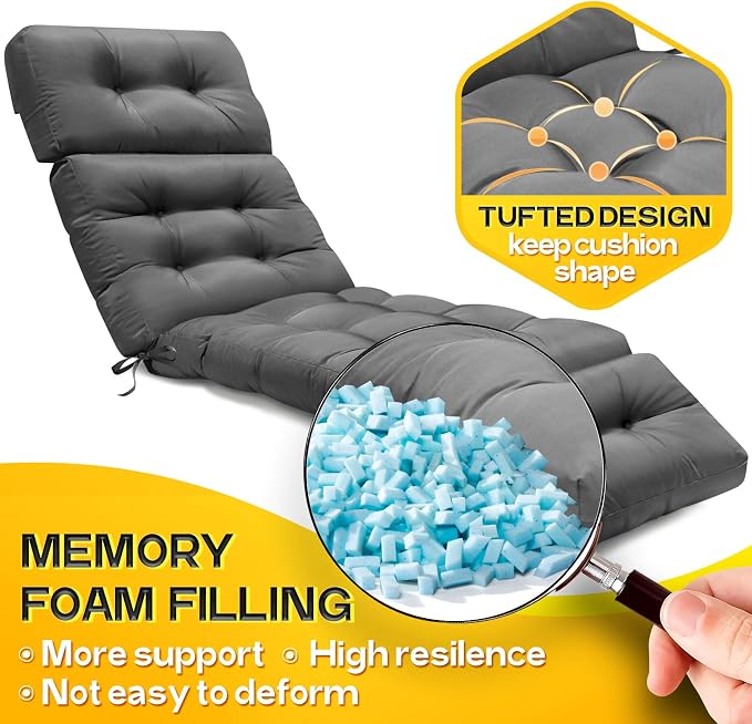 MAGIC ELEPHANT Chaise Lounge Cushion Outdoor, Memory Foam Patio Lounge Chair - Image 2