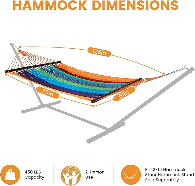 Lazy Daze Hammocks 10.5 FT Double 2 Person Caribbean Rope Hammock, Hand Woven - Image 6