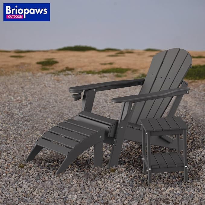 BRIOPAWS Adirondack Ottomans | Folding | Set of 2 | HDPE Plastic | Grey Outdoor - Image 3