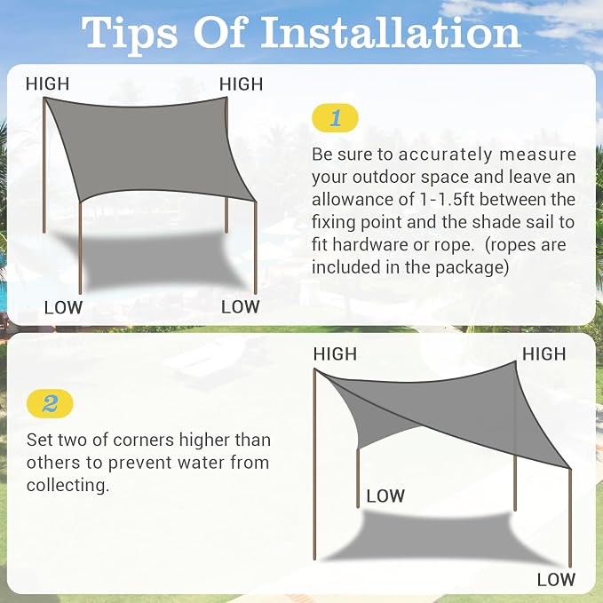 HappyTrends Sun Shade Sail, Heavy Duty UV Protection Beach Shade Canopy Wind - Image 6