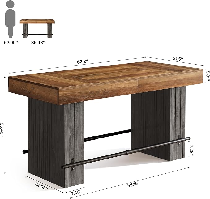 Tribesigns 62.2 Inch Bar Table, Industrial Counter Height Pub Dining Table - Image 2