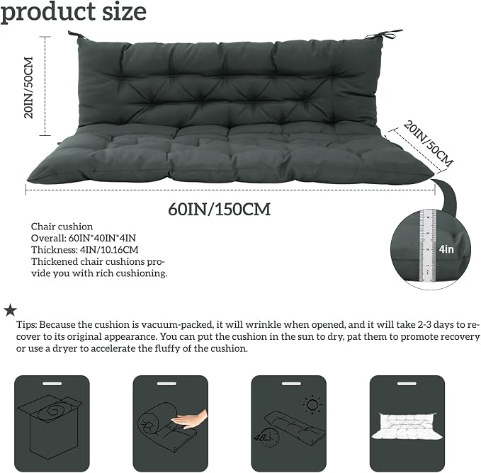 Outside Benches Cushion with Backrest, Thicken Waterproof Swing Cushions 2/3 - Image 5