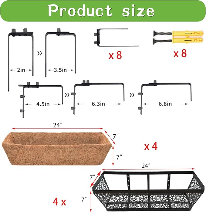 4 Pack 24" Railing Planter Window Box Deck Balcony Rail Planter Black Metal - Image 7