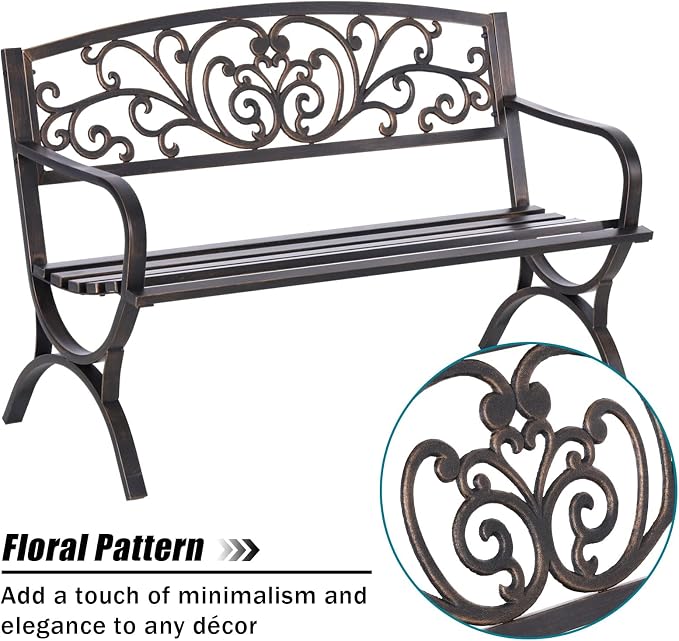 MFSTUDIO Outdoor Metal Bench Set of 2, 50 Inches Outdoor Garden Bench, Cast - Image 4