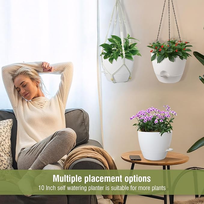 10 inch Self Watering Hanging Planters, 2 Pack Hanging Flower Pots - Image 6