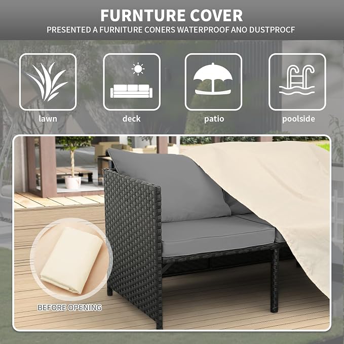 Valita 3-Piece Outdoor PE Rattan Furniture Set Patio Black Wicker Conversation - Image 6