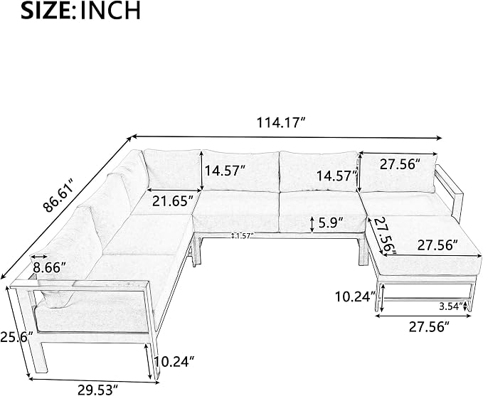 Multi-Person Outdoor Sofa Set, U-Shaped Aluminum Outdoor Sofa Set - Image 3