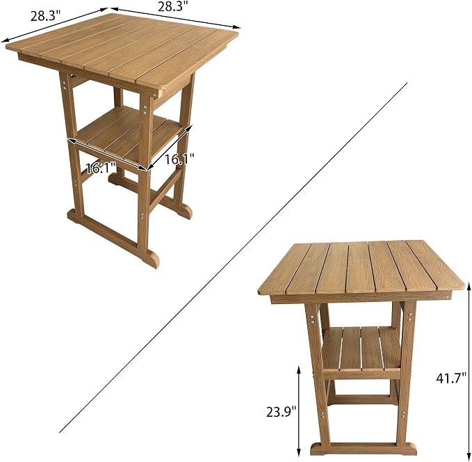 Poly Lumber Outdoor Bar Table, Durable HIPS Material, Weather Resistant - Image 3