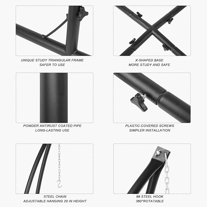 LAZZO C-Type Hammock Chair Stand, Heavy Duty Steel Solid Hammock Rack Stand - Image 5