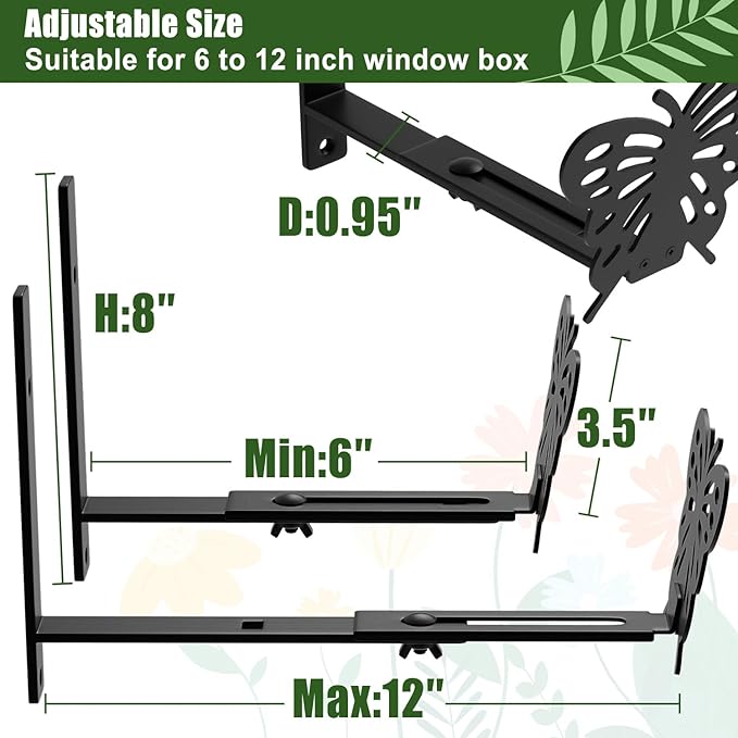 Adjustable Window Box Brackets, 6 to 12 inch Heavy Duty Window Planter Box - Image 2