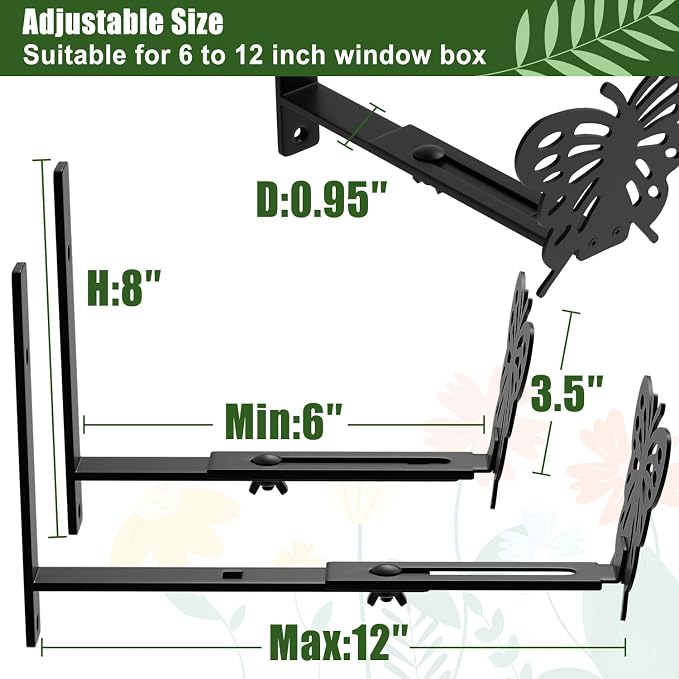 Adjustable Window Box Brackets, 6 to 12 inch Heavy Duty Window Planter Box - Image 2