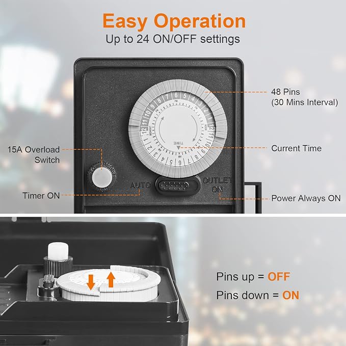 SURAIELEC Outdoor Power Stake, 24-Hour Mechanical Light Timer, Electrical Power - Image 2