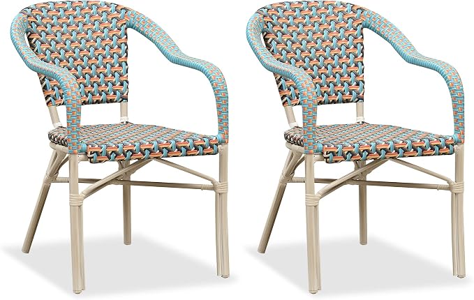 PURPLE LEAF Dining Chair Set of 2 Outdoor French Bistro Chairs Hand-Woven by PURPLELEAF