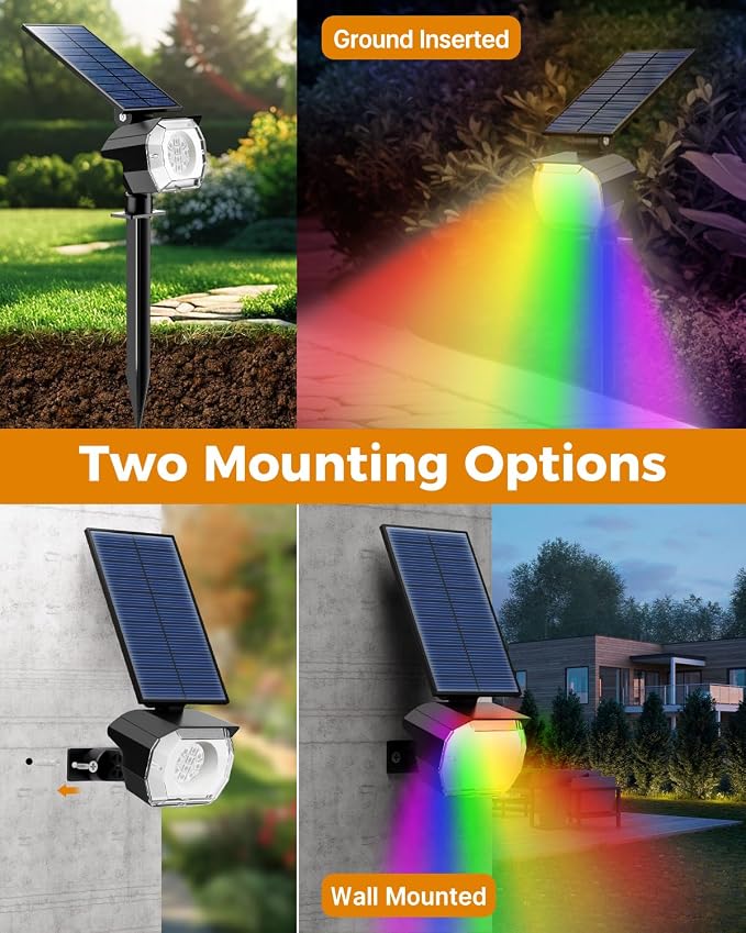 btfarm Solar Lights Outdoor Waterproof IP65-2 Pack LED Color Changing Spot - Image 7