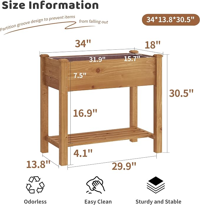 FILWH Raised Garden Bed with Legs Elevated Wooden Planter Box Stand Large - Image 7