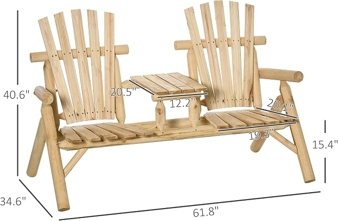 Outsunny 2-Seat Wooden Adirondack Chair, Patio Bench - Image 3