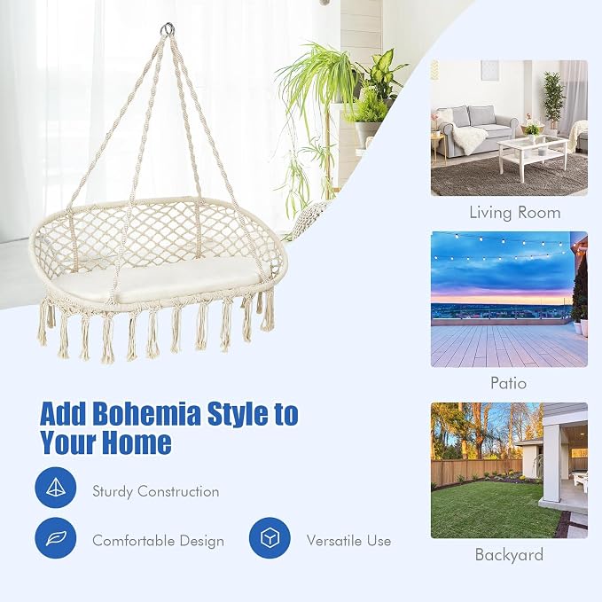 Giantex Hammock Chair 2 Seat, Macrame Hanging Chair - Image 3