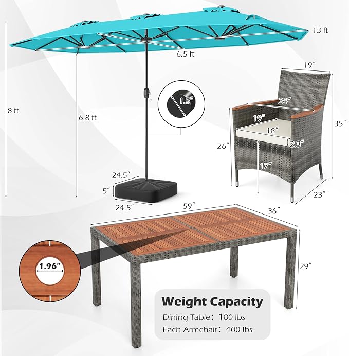 Tangkula 9 Pieces Rattan Outdoor Dining Set - Image 6