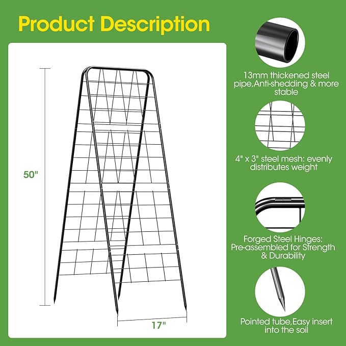 Heavy Duty Cucumber Trellis，50"x17" Adjustable A-Frame Trellis - Image 6