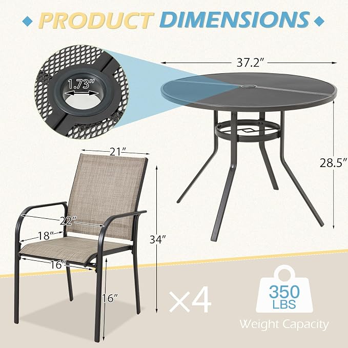 AECOJOY 5 Piece Patio Table and Chair Set - Image 3