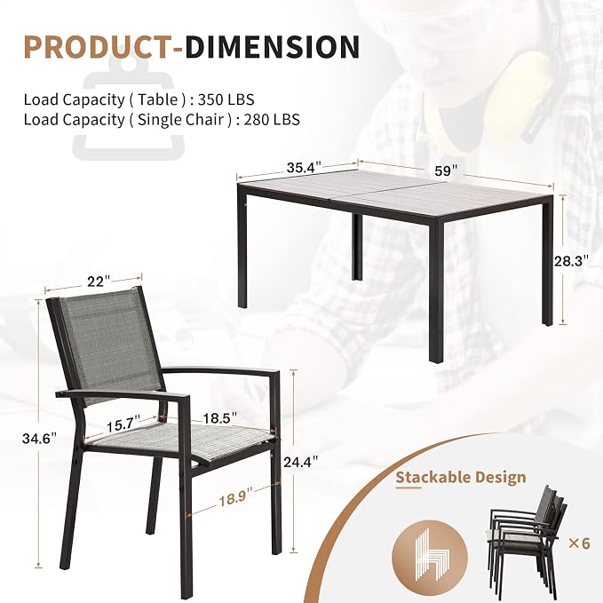 Devoko Patio Dining Set 7 Piece Outdoor Furniture - Image 3