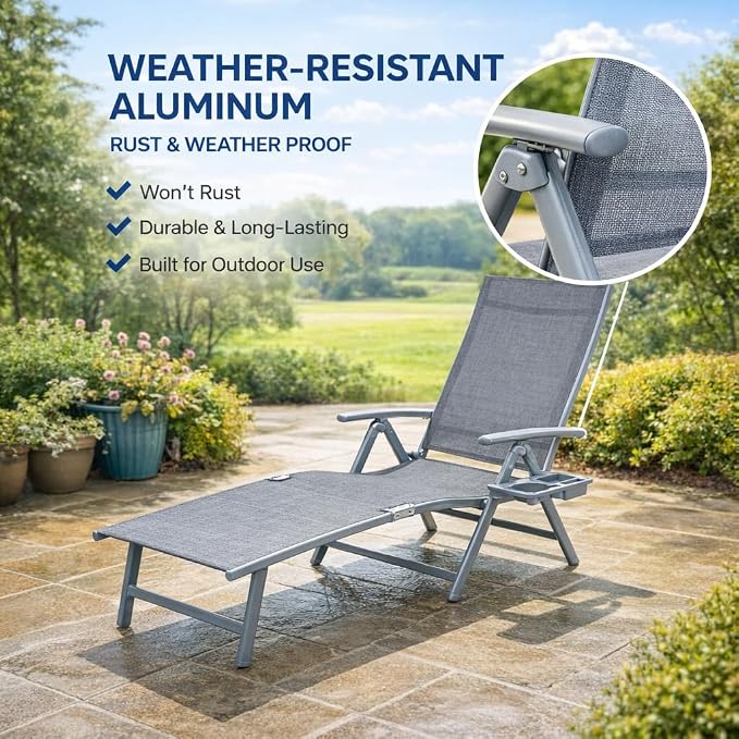 Kozyard Aluminum Outdoor Chaise Lounge Chair, Adjustable Reclining Patio Lounge - Image 3
