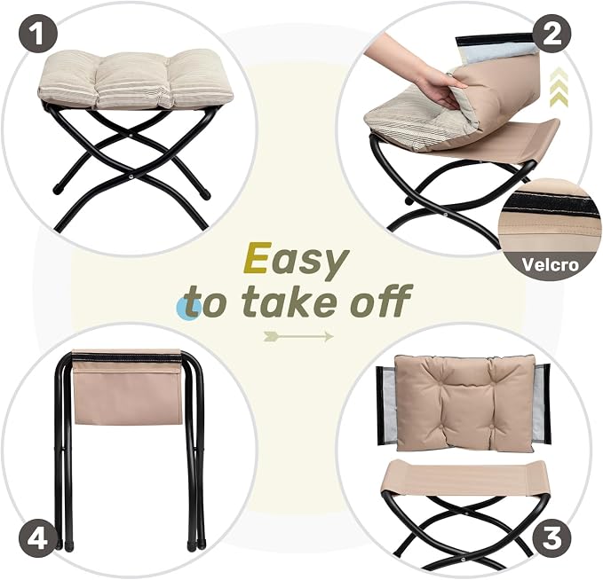 HollyHOME 15" Folding Footrest Stool, Upholstered Small Foldable Ottoman - Image 5