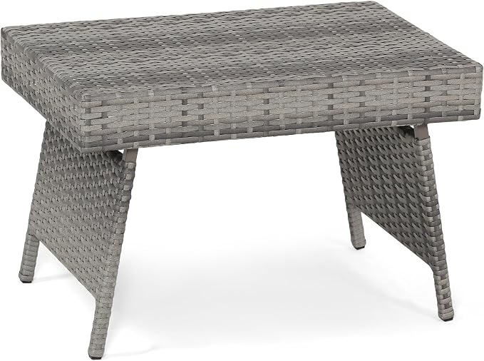 LDAILY Outdoor Side Table, Portable Wicker Coffee Table by LDAILY
