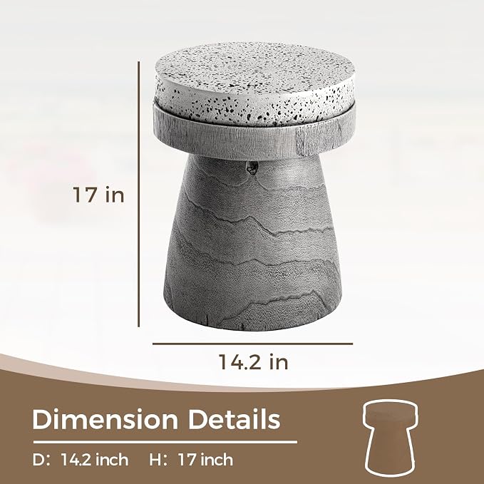 COSIEST Outdoor Side Table w Spotted Tabletop, Concrete Side Table, Round Patio - Image 2