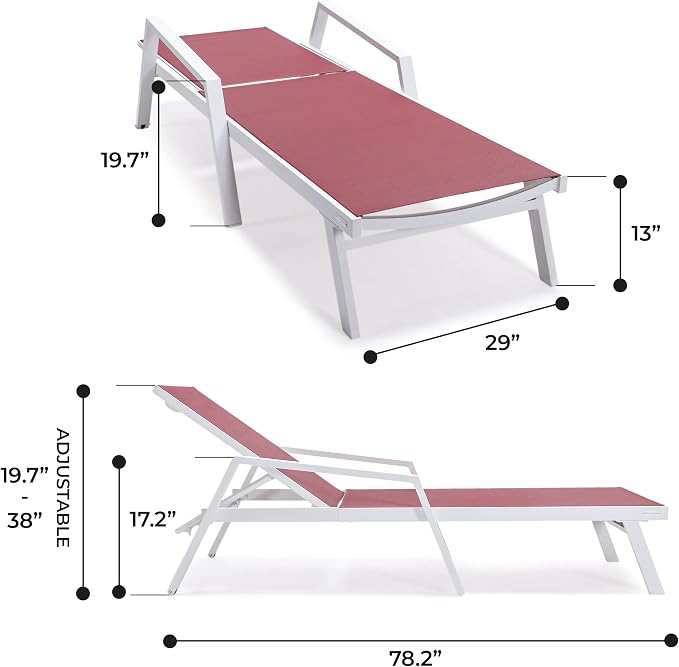 LeisureMod Marlin Patio Chaise Lounge Chair, Adjustable Outdoor White Aluminum - Image 3