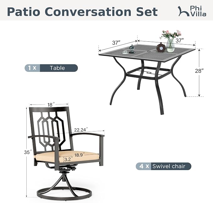 PHI VILLA 5 Pieces Outdoor Dining Set - Image 9