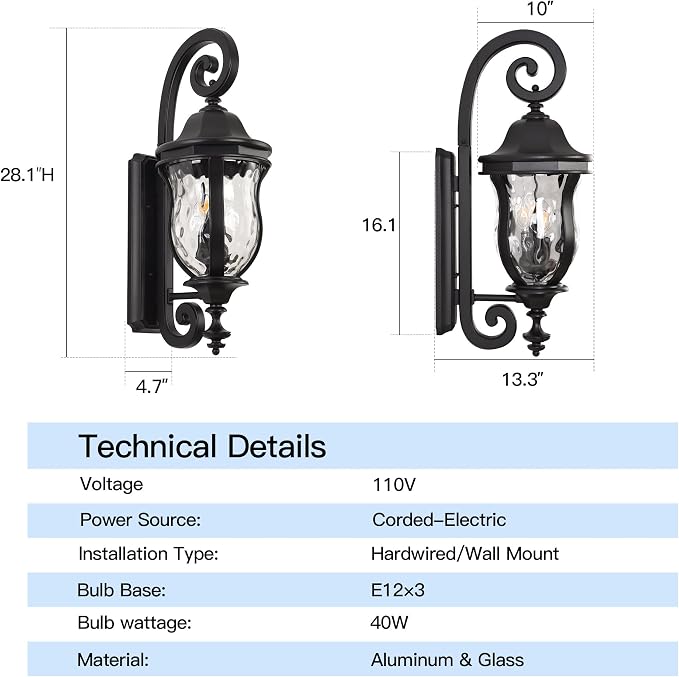 Black Exterior Wall Sconces, Waterproof Outdoor Lights Wall Mount - Image 2