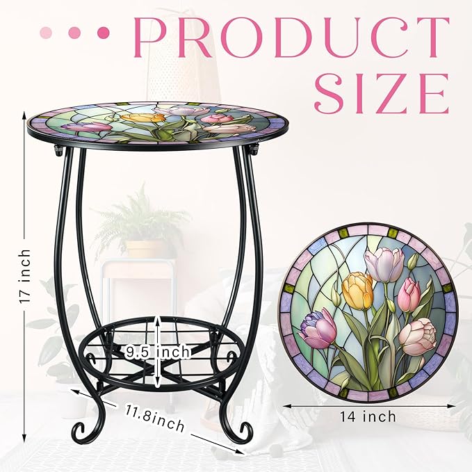 Outdoor Side Table Round Small Mosaic Patio Accent Indoor End Plant Coffee Tea - Image 3