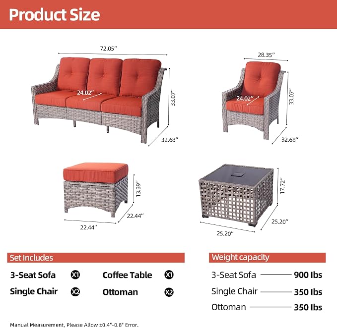HOOOWOOO 6 Piece Patio Furniture Conversation Sets - Image 7