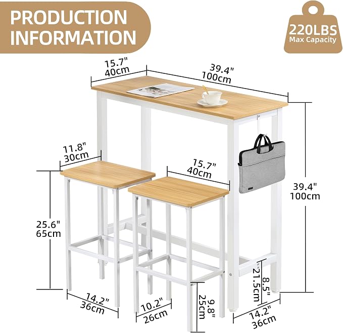Finnhomy Bar Table Set, 39.3" Pub Table High Top Table, Rectangular Bar Height - Image 5