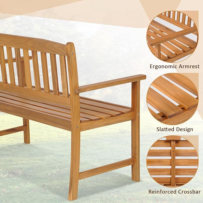 Tangkula Outdoor Acacia Wood Bench, 2-Person Garden Bench - Image 7