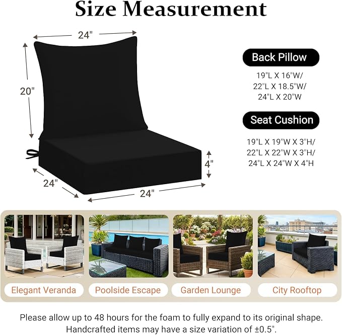 downluxe 24x24 Outdoor Chair Cushions, Waterproof Fade Resistant Patio - Image 7