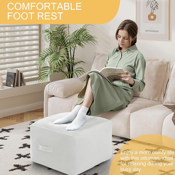 MeMoreCool Square Stuffed Pouf Ottoman Foot Rest, Floor Pouf Foot Stool - Image 3