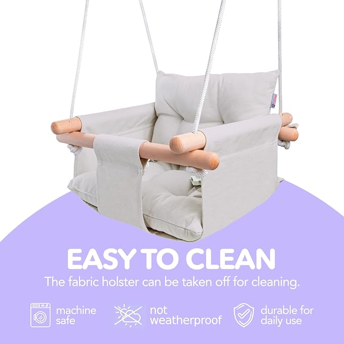 CaTeam - Canvas Baby Swing, Wooden Hanging Swing Seat Chair - Image 6