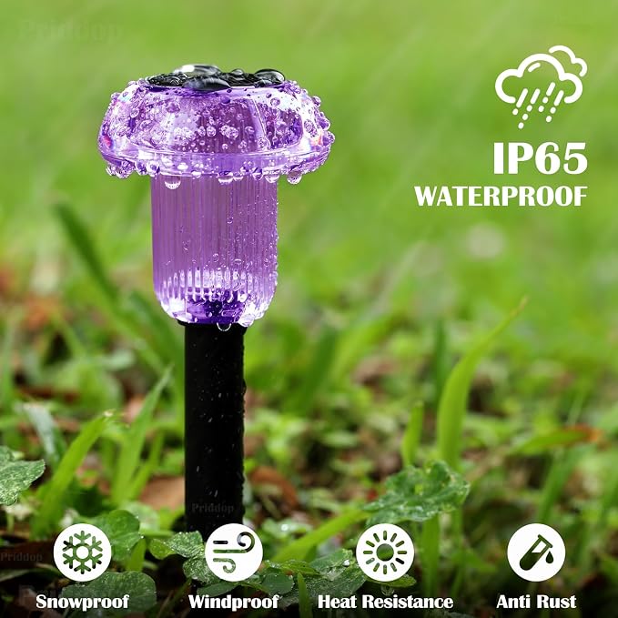 Solar Lights Outdoor Pathway Waterproof 8 Pack Purple LED Acrylic Mushroom - Image 7