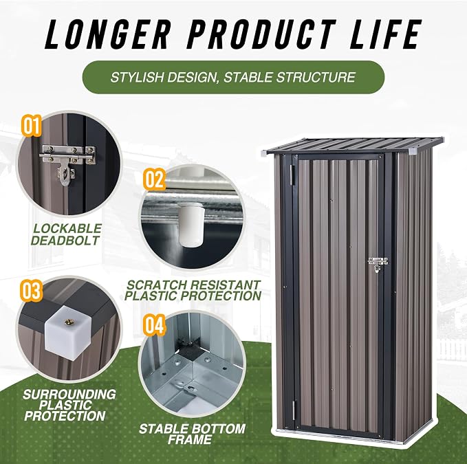 Aoxun 30"x21" Outdoor Metal Storage Shed, Vertical Cabinet - Image 6