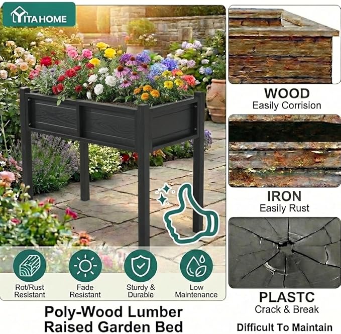 YITAHOME Elevated Garden Bed Poly-Wood All-Weather Raised Garden Bed - Image 4