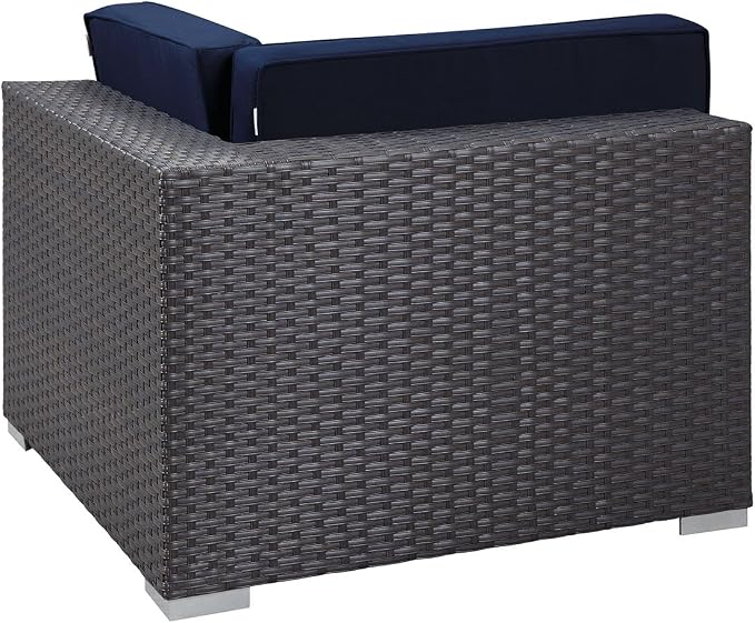 Modway Sojourn Wicker Rattan Outdoor Patio Sunbrella Fabric Corner in Canvas - Image 5