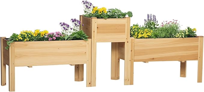 Outsunny Raised Garden Bed Set of 3, Wooden Elevated Planter Box by Outsunny